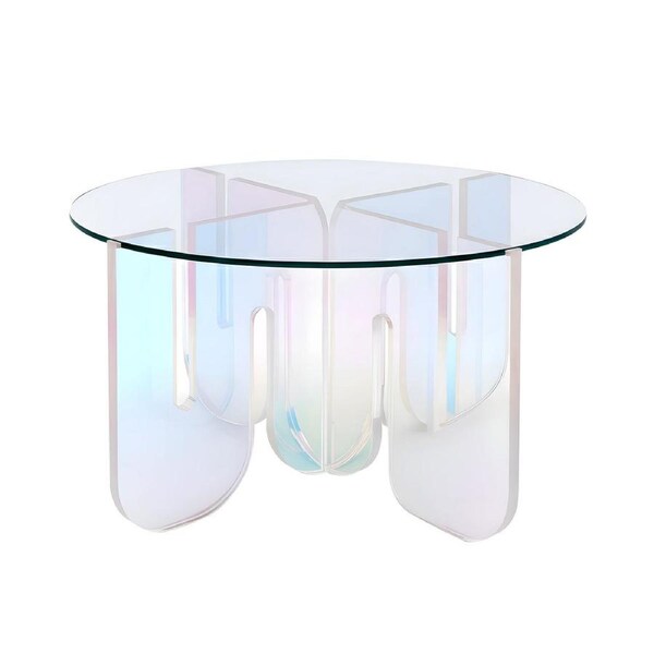 Nordhavn Iridescent Acrylic Bedside Table, Round Accent Table, Durable Nightstand, Coffee End Table