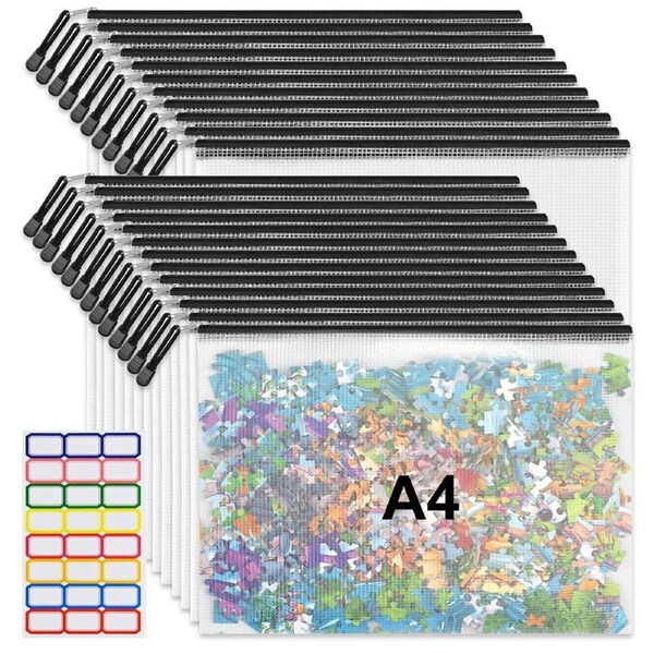 Bella Arte 24pcs A4 Mesh Zipper Pouch Bags Plastic Black Zipper Bags Waterproof Zipper Pouches for Organization, Multipurpose for Travel, School Supplies, Office Appliances and Home Organization