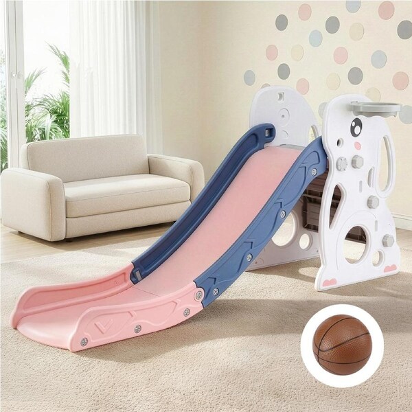 Keezi Kids Slide Set Basketball Hoop Ring Outdoor Playground Toy Rabbit 147cm