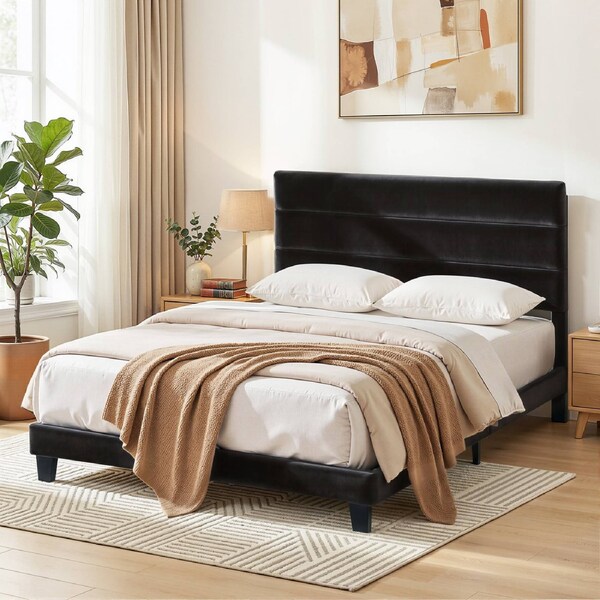 Artiss Queen Bed Frame Upholstered Platform Base with Geometric Headboard Black Velvetv