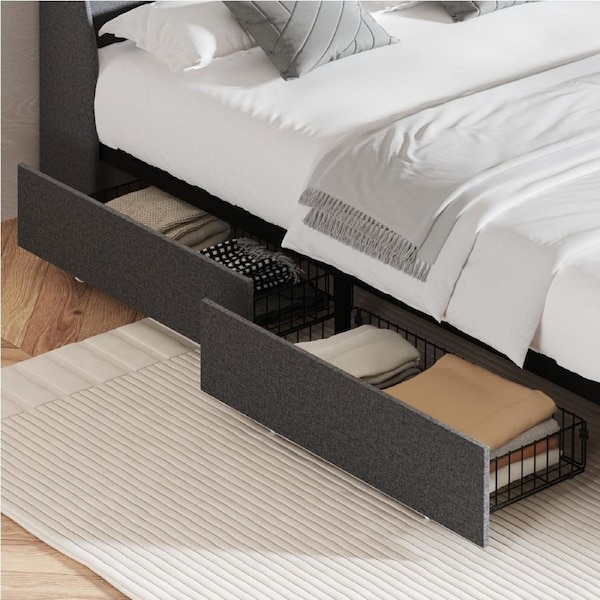 Oikiture 2x Trundle Drawers for Bed Frame w/ Wheels Underbed Storage Metal Grey