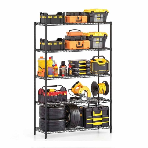 Costway 5-Tier Wire Shelving Unit Adjustable Heavy-Duty Metal Storage Shelves w/Leveling Feet