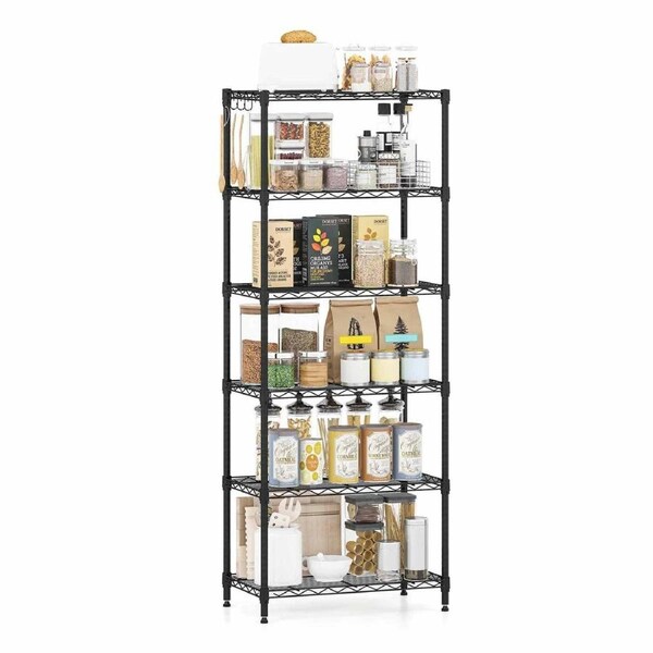 Costway 6-Tier Wire Shelving Unit Adjustable Heavy-Duty Metal Storage Shelves w/4 Hooks & Leveling Feet