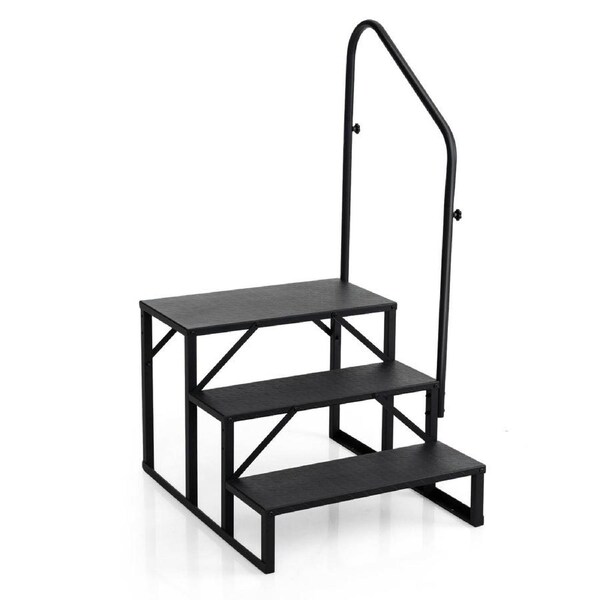 Costway RV 3 Step Stool Ladder w/Handrail Hot Tub Metal Stair Wide Anti-Slip Platform Porch Home SPA Pool 300kg
