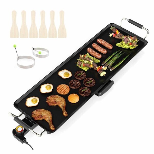 Costway 70cm BBQ Grill Electric Griddle Large Countertop Teppanyaki Grill w/Handles/Drip Tray Nonstick Indoor Outdoor