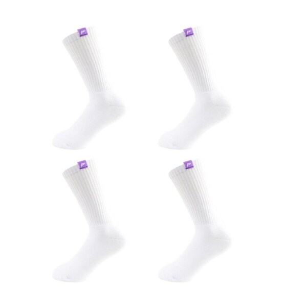 4PK Lifesopeche Ribbed White Crew LSP Label Socks Purple One Size