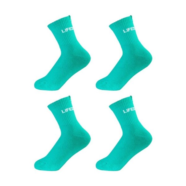 4PK Lifesopeche Ribbed Mid Crew LSP Label Everyday Socks Green One Size