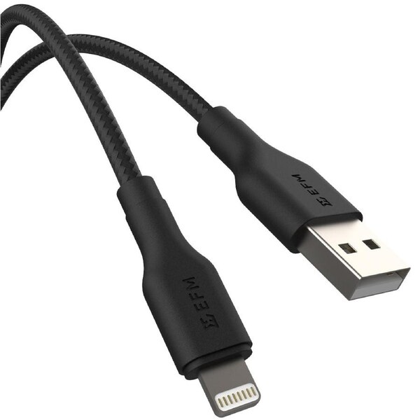 EFM USB-A to Lightning Braided Charging & Data 1M Cable - Black [EFCAS1U993BLA]
