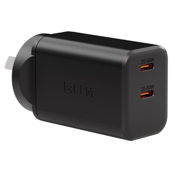 EFM ECO 50W Dual Port GaN Wall Charger - With Power Delivery and PPS - Black [EFPW50U932BLA]