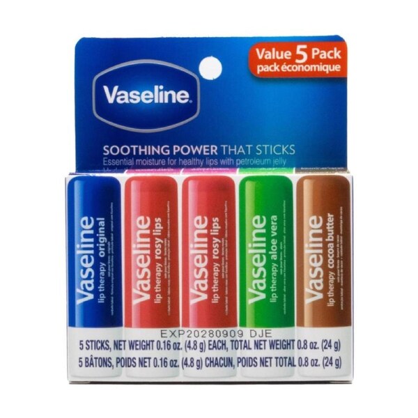 5pc Vaseline Petroleum Jelly Lip Therapy Moisturising Balm 4.8g Assorted