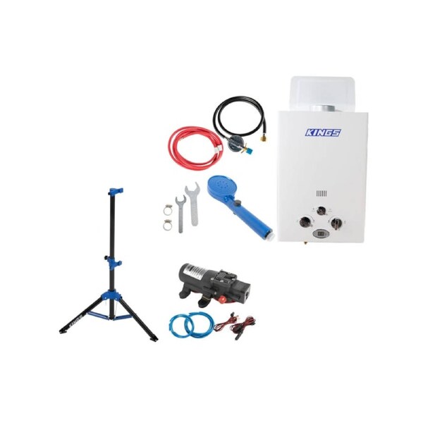 Kings Gas Hot Water System + Tripod Stand + Portable Gas Hot Water System Pump