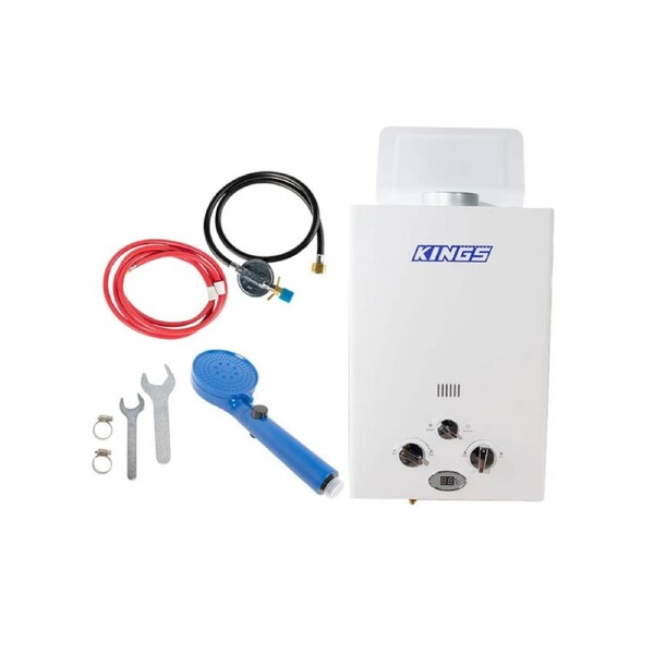 Kings Gas Hot Water System-Camping Shower-connects Standard LCC27 BBQ gas bottle