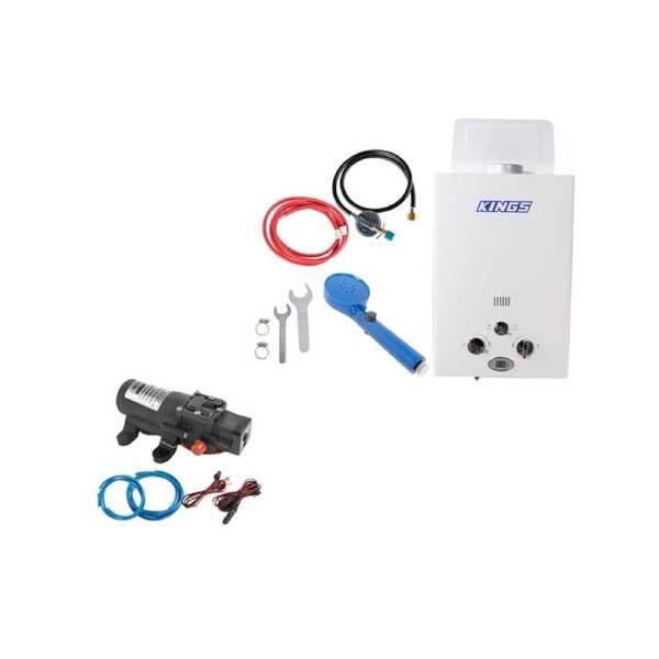 Kings Gas Hot Water System -fits Standard LCC27 BBQ gas bottle + Pump