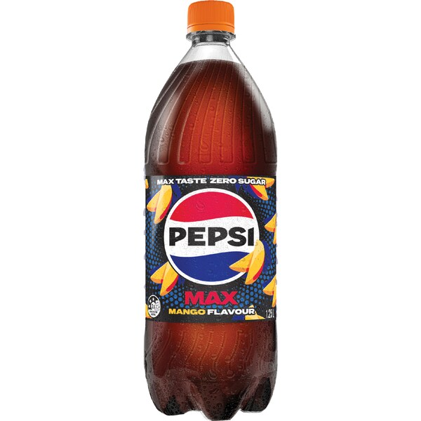 Pepsi Max No Sugar Mango Cola Soft Drink Bottle 1.25L
