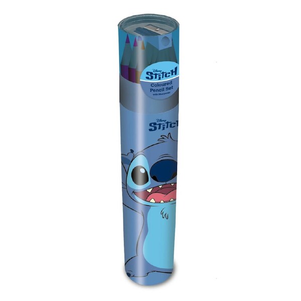 Disney Lilo and Stitch Coloured Pencil Set Tube with Sharpener