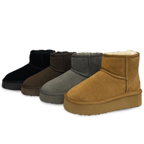 UGG Woolcomfort Women Sheepskin Mini Ankle Thick Bottom Platform Boots in 4 Colors Grey / AU Womens Size 7/Mens Size 5/EU 38