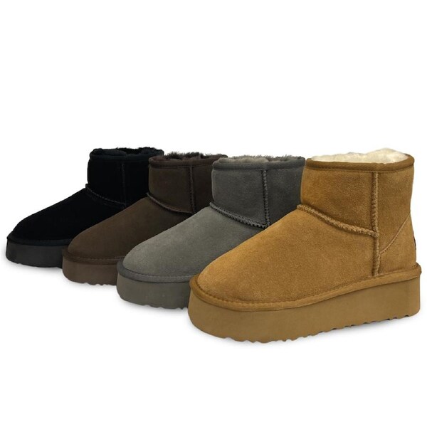 UGG Woolcomfort Women Sheepskin Mini Ankle Thick Bottom Platform Boots in 4 Colors Grey / AU Womens Size 8/Mens Size 6/EU 39
