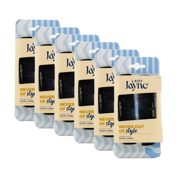 6x 2pc Lady Jayne Pocket Combs Brushes For Short-Medium Hair Black