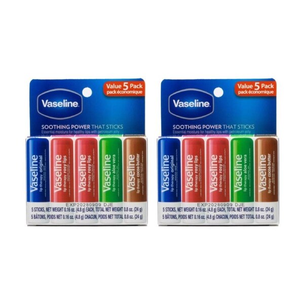 2x 5pc Vaseline Petroleum Jelly Lip Therapy Moisturising Balm 4.8g Assorted