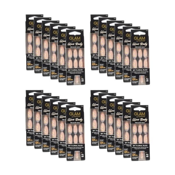 24x 30pc Manicare Pre Glued Glam Ready Press On Nails My Floral Bliss