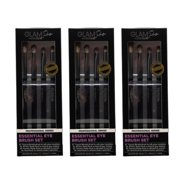 3x 4pc Manicare Essential Eye Brush Set Glam Pro Professional Series