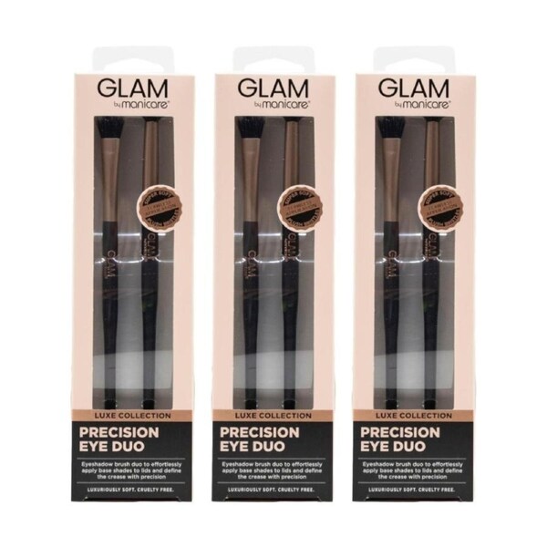 3x 2pc Manicare Precision Eye Brow Duo Brush Make Up Set Glam Lux Collection