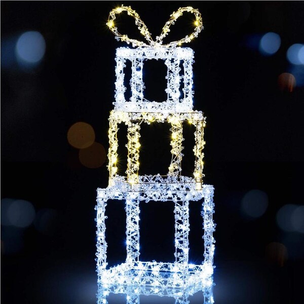 Costway 3PCS LED Lighted Gift Box Set Warm & Cool White Xmas Decoration Christmas Lawn&Indoor Decor Party
