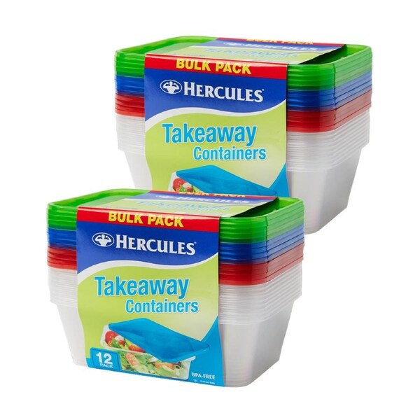 Hercules Takeaway Food Containers 12pk x 750ml x2