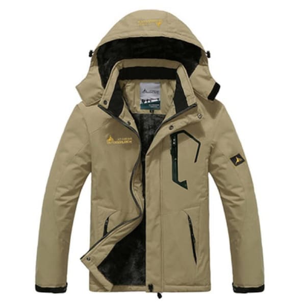 Nevenka Mens Winter Coat Fleece Lined Waterproof Snow Ski Jacket with Hood-Khaki 2XL