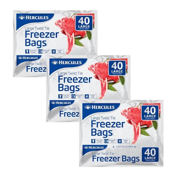 Hercules Tear-Off Freezer Bags Large 40pk x3