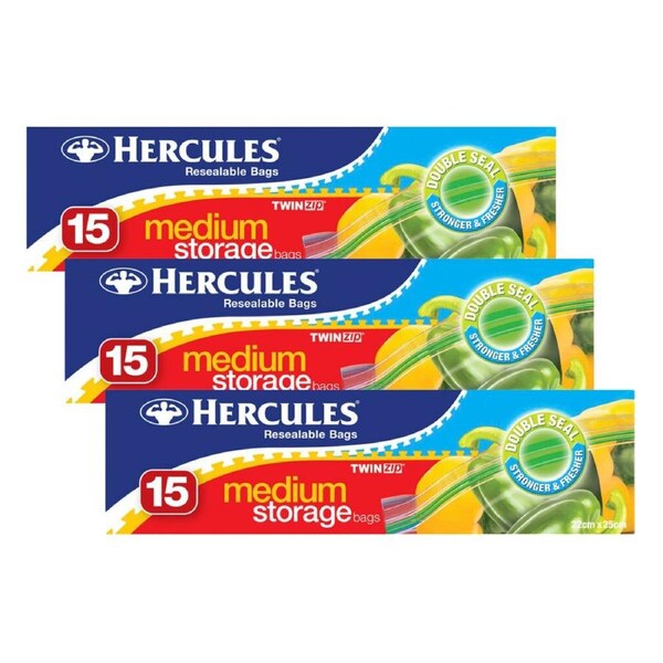 Hercules Medium Storage Bags 15pk x3