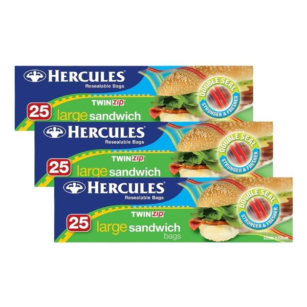 Hercules Large Sandwich Bags 25pk x3