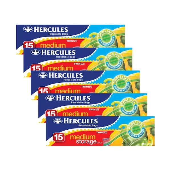 Hercules Medium Storage Bags 15pk x5