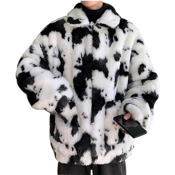 Nevenka Faux Fur Jackets for Men Warm Zip up Oversize Outwear Winter M