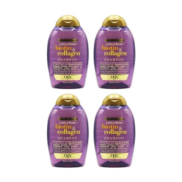 4PK OGX Biotin And Collagen Extra Strength Hair Shampoo Bottle 385ml
