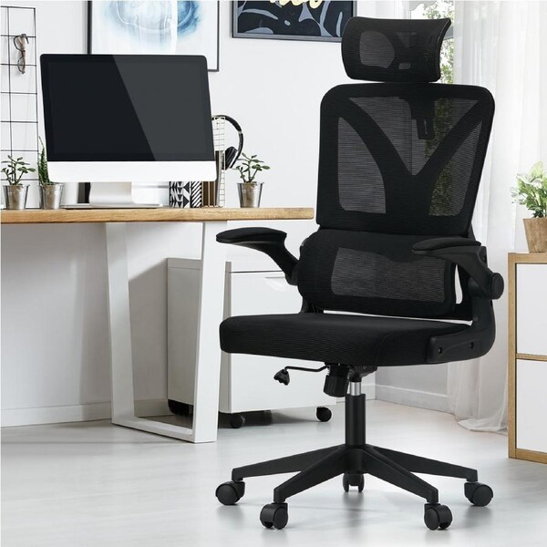 Oikiture Mesh Office Chair Executive Fabric Gaming Work Study Seat Computer D-Shape Black
