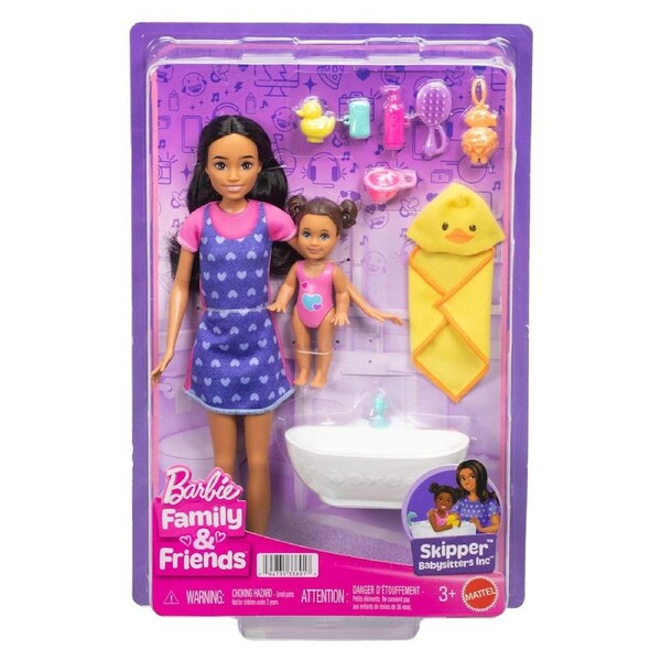 Barbie Family and Friends Skipper Babysitters Inc Bathtime Playset with Black Hair Doll
