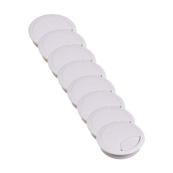 8PK 60mm Round Desk Grommet White Plastic Cable Management Electrical Wire