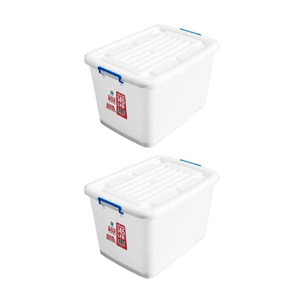 2PK Braz Plastic Storage Container Box Thai Deluxe W/ Lid & Handles 145L Clear