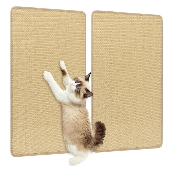 Costway 2pc Cat Scratcher Mat Set 80x50cm Sisal Scratching Pads Indoor Scratcher w/Adhesive Hook Loop Tapes Non-slip