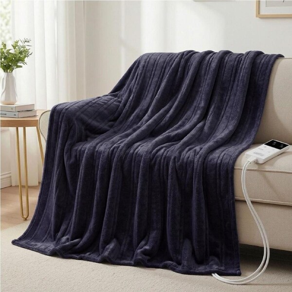 Giselle Electric Throw Rug Double Size 200x180cm Coral Fleece Heated Blanket Charcoal