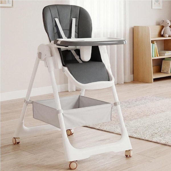 Advwin 3-in-1 Folding Baby High Chair Toddler Feeding Chair Baby Eating Chair, Gray+White