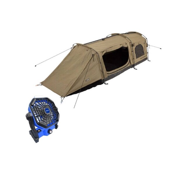 Kings Plus Grand Tourer King Single Swag 2 Yr Wrnty+ 2in1 Rechargeable Light/Fan