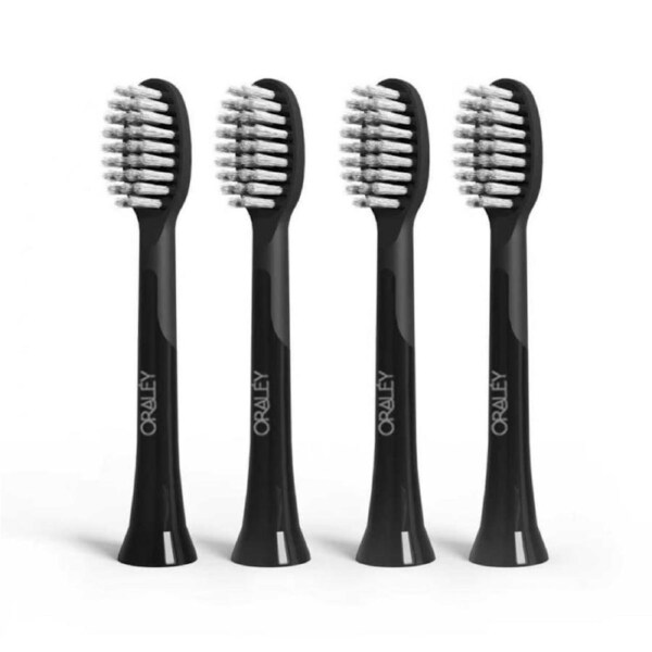 Oraley Sensitive Care Ultra Soft Brush Heads - 4 Pack Black with Tongue Scraper