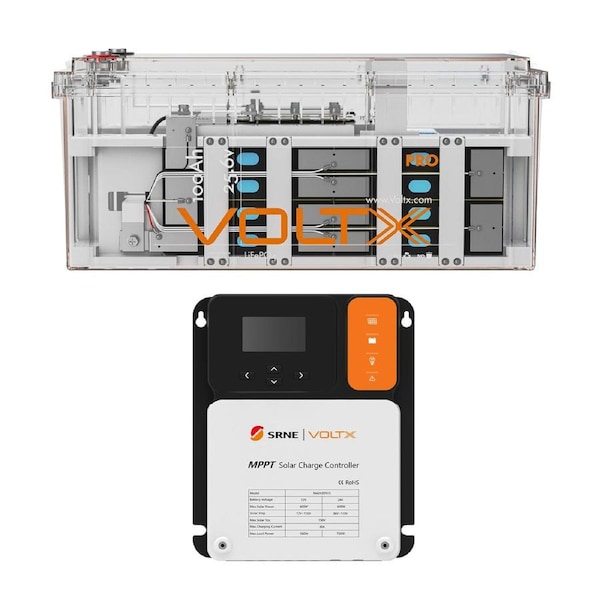 VoltX 24V 100Ah Lithium Battery + 30A MPPT Solar Controller Kit - 2560Wh High Voltage Power