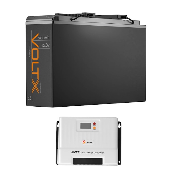 VoltX 12V 200Ah Lithium Battery + 40A MPPT Solar Controller Kit - 2560Wh Solar Backup