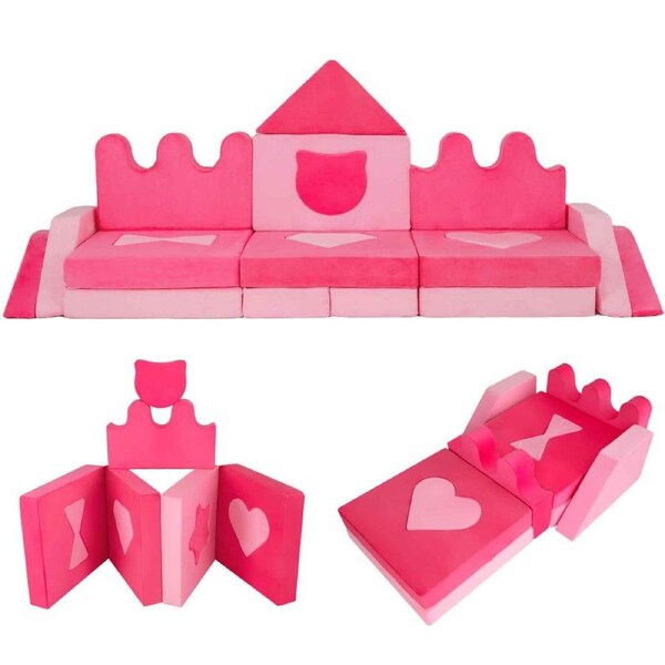 Costway 14PC Play Couch Modular Foam Climbing Blocks Lounge Sofa Soft Climb & Crawl Building Activity Center Gift