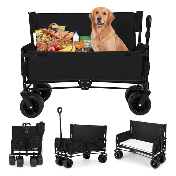 Costway 2in1 Picnic Wagon Cart Camping Bench Seat Folding Adjustable Utility Trolley w/Cushions Outdoor Beach Shopping