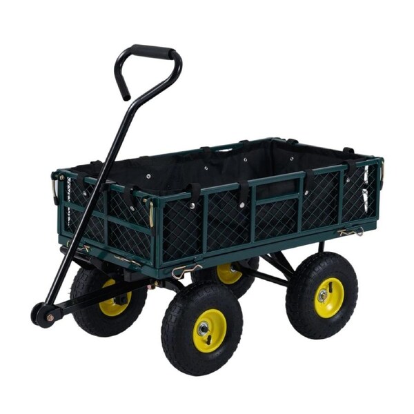 Costway Metal Garden Cart 2in1 Folding Utility Wagon Camping Trolley Removable Mesh Sides Storage Adjustable Handle Picnic