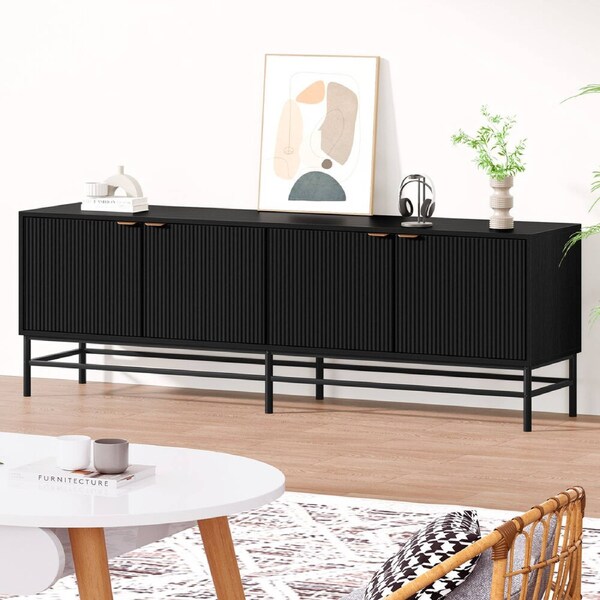 ALFORDSON Entertainment Unit 180cm TV Cabinet Stand Storage Doors Shelf Black